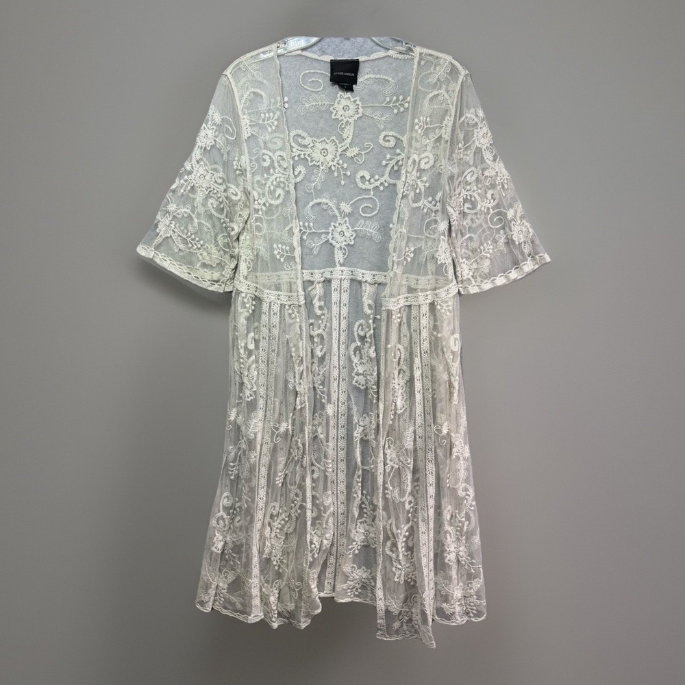 Lace Embroidered Kimono Duster Cardigan Cream Festival Beach Cover Up Small
